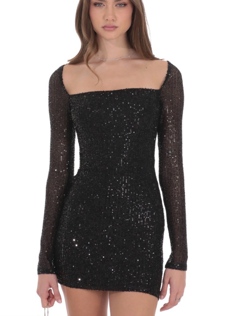 Black Sequin Long-Sleeve Mini Dress